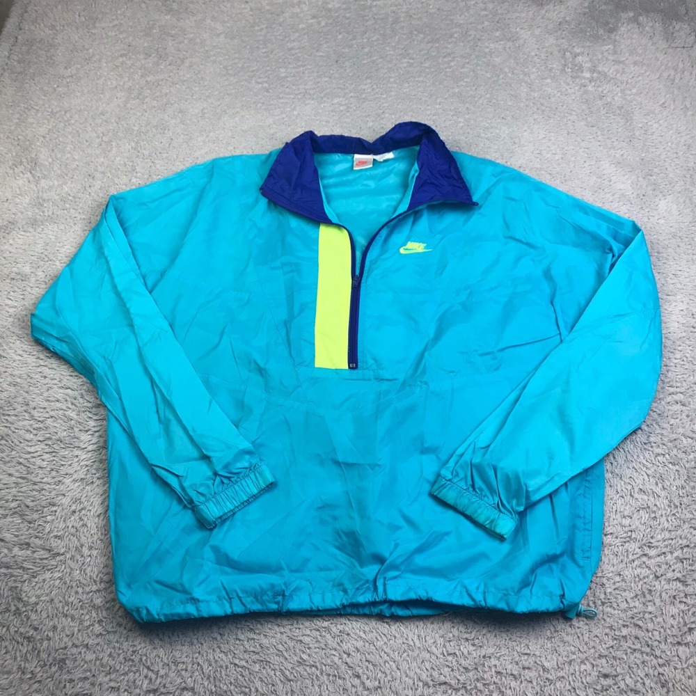 Nike Jacket Mens XL Blue/Green 1/2 Zip Pullover Windbreaker Vintage 90s
